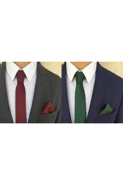 کراوات ست دستمال سبز زرشکی برند Kravatistan کد 1650561298