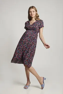 پیراهن شیردهی دکمه‎دار جلو یقه هفت سرمه ای بارداری برند Lyn Mama کد 1650629286