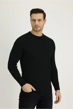 پلیور پشمی اسلیم فیت یقه گرد مشکی مردانه برند Kiğılı کد 1650840428