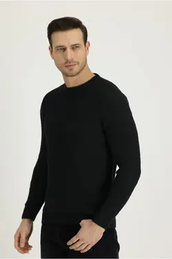 پلیور پشمی اسلیم فیت یقه گرد مشکی مردانه برند Kiğılı کد 1650840428