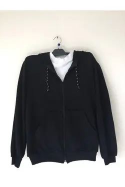 بافتنی سوییشرت کلاهدار زیپدار مشکی برند ModaSun کد 1650840967