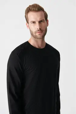 پلیور جاکاردار یقه گرد مشکی مردانه برند Avva کد 1650840847