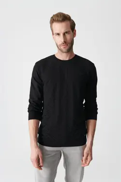 پلیور جاکاردار یقه گرد مشکی مردانه برند Avva کد 1650840847