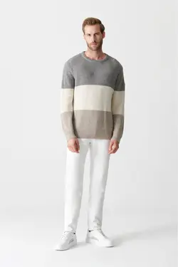 پلیور راه‎راه یقه گرد طوسی مردانه برند Avva کد 1650840918