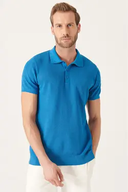 پلیور جاکاردار یقه سه دکمه آبی تیره مردانه برند Avva کد 1650839947