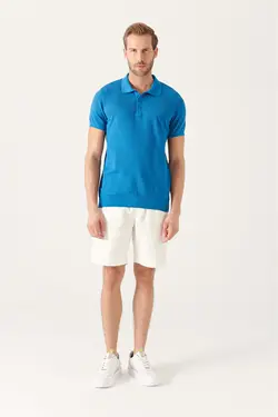 پلیور جاکاردار یقه سه دکمه آبی تیره مردانه برند Avva کد 1650839947