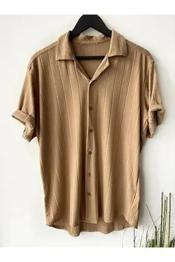 پیراهن پنبه ای آستین کوتاه تابستانی طرح‎دار بژ مردانه برند THE BRANDS 4 کد 1650839168