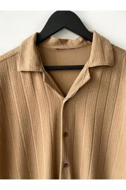 پیراهن پنبه ای آستین کوتاه تابستانی طرح‎دار بژ مردانه برند THE BRANDS 4 کد 1650839168