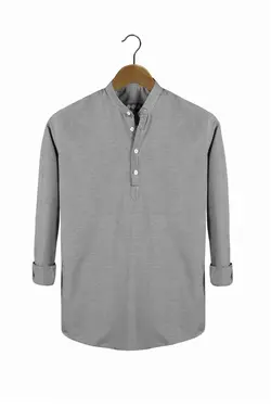 پیراهن آستین بلند نیمه یقه دیپلمات طوسی چهارخونه مردانه برند VEAVEN کد 1650839111