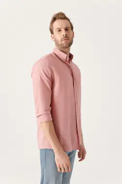 پیراهن متناسب ساده یقه آستین بلند رنگ گل رز پارچه نازک 100پنبه مردانه برند Avva کد 1650838987