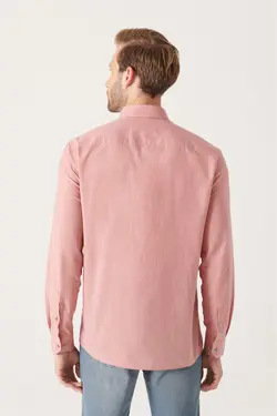 پیراهن متناسب ساده یقه آستین بلند رنگ گل رز پارچه نازک 100پنبه مردانه برند Avva کد 1650838987