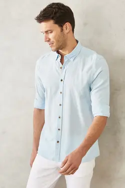 پیراهن دکمه‎دار اسلیم فیت یقه روزمره آسیتن کوتاه 100پنبه برند Altınyıldız Classics کد 1650838867