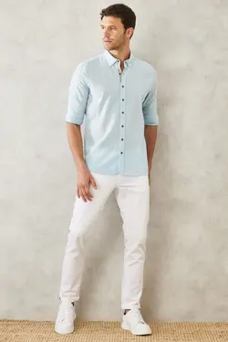 پیراهن دکمه‎دار اسلیم فیت یقه روزمره آسیتن کوتاه 100پنبه برند Altınyıldız Classics کد 1650838867