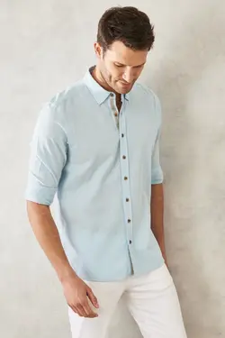 پیراهن دکمه‎دار اسلیم فیت یقه روزمره آسیتن کوتاه 100پنبه برند Altınyıldız Classics کد 1650838867