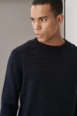 پلیور بافتنی یقه گرد سرمه ای استاندارد مردانه برند Altınyıldız Classics کد 1650839827