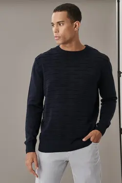 پلیور بافتنی یقه گرد سرمه ای استاندارد مردانه برند Altınyıldız Classics کد 1650839827