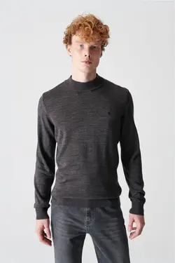 پلیور ساده یقه نیمه اسکی خاکستری آنتراسیت مردانه برند Avva کد 1650839726
