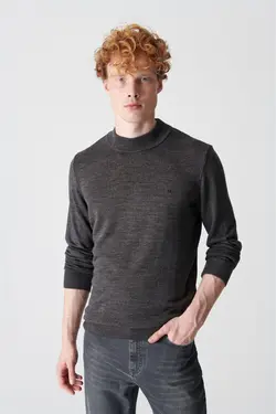 پلیور ساده یقه نیمه اسکی خاکستری آنتراسیت مردانه برند Avva کد 1650839726