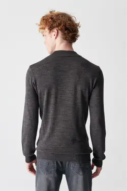 پلیور ساده یقه نیمه اسکی خاکستری آنتراسیت مردانه برند Avva کد 1650839726