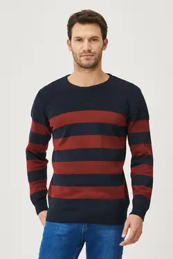 پلیور بافتنی طرح‎دار یقه گرد سرمه ای- استاندارد مردانه برند Altınyıldız Classics کد 1650839711