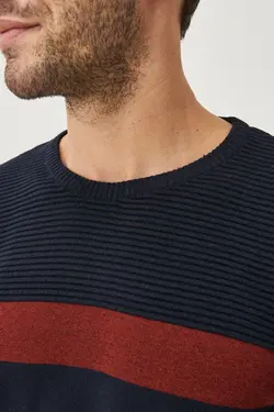 پلیور بافتنی طرح‎دار یقه گرد سرمه ای- استاندارد مردانه برند Altınyıldız Classics کد 1650839711