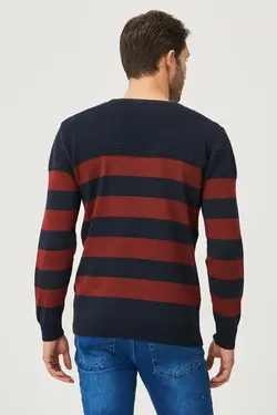 پلیور بافتنی طرح‎دار یقه گرد سرمه ای- استاندارد مردانه برند Altınyıldız Classics کد 1650839711