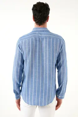 پیراهن دکمه‎دار یقه پنبه ای راه‎راه مردانه برند Buratti کد 1650839227