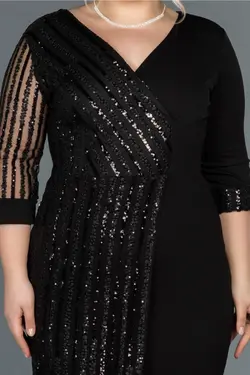 لباس مجلسی سایز بزرگ پولک دوز پولکی کوتاه مشکی زنانه برند Abiyefon کد 1650818710