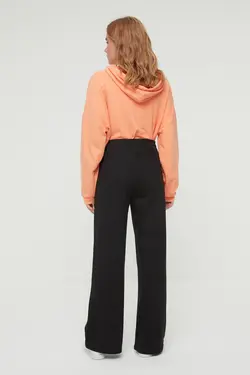 شلوار راحتی بافتنی دور کمر بلند طرح‎دار پاچه گشاد مشکی برند TRENDYOL MODEST کد 1650819547