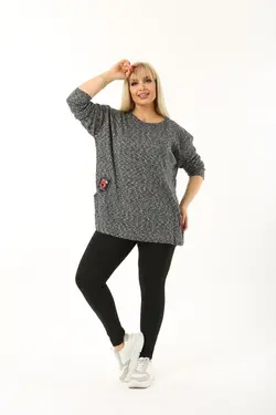 بلوز بافتنی پارچه یقه گرد مدل سایز بزرگ زنانه برند Maxi İdol کد 1650806587