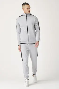 ست لباس راحتی کلاهدار کامل طوسی زیپدار مردانه برند KREPP کد 1650738486
