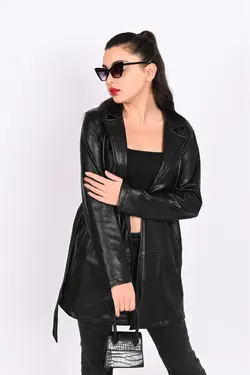 کت چرم کمربند زنانه کمربند‎دار برند Koza Butik کد 1650952927