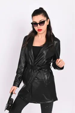 کت چرم کمربند زنانه کمربند‎دار برند Koza Butik کد 1650952933