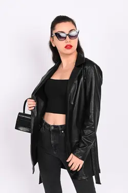 کت چرم کمربند زنانه کمربند‎دار برند Koza Butik کد 1650952933