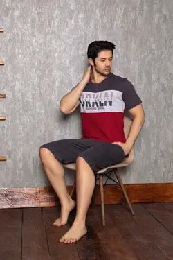 ست شلوارک آستین کوتاه طرح‎دار قرمز مردانه برند collective کد 1650906909