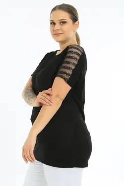 بلوز سایز بزرگ پولک دوز شفاف مشکی زنانه برند EGZ BUTİK کد 1651051088