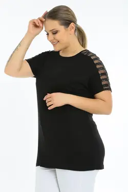 بلوز سایز بزرگ پولک دوز شفاف مشکی زنانه برند EGZ BUTİK کد 1651051088