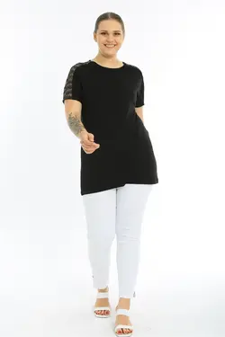 بلوز سایز بزرگ پولک دوز شفاف مشکی زنانه برند EGZ BUTİK کد 1651051088