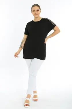 بلوز سایز بزرگ پولک دوز شفاف مشکی زنانه برند EGZ BUTİK کد 1651051088