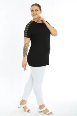 بلوز سایز بزرگ پولک دوز شفاف مشکی زنانه برند EGZ BUTİK کد 1651051088