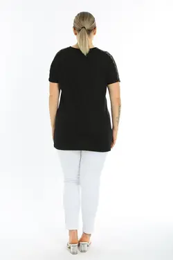 بلوز سایز بزرگ پولک دوز شفاف مشکی زنانه برند EGZ BUTİK کد 1651051088