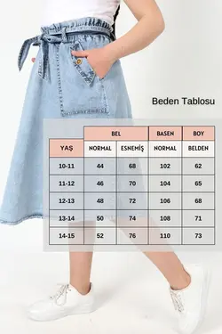 دامن جین ست جیب دار پارچه قد کمربند‎دار کشی دخترانه برند Asortix کد 1651013110