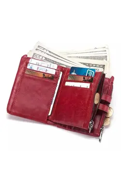 کیف پول زنجیردار سکه جعبه‎دار ویژه قرمز جا کارتی چرم اصل برند Jeep کد 1651231513