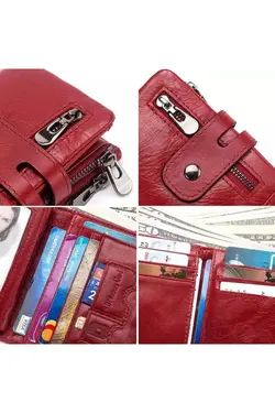 کیف پول زنجیردار سکه جعبه‎دار ویژه قرمز جا کارتی چرم اصل برند Jeep کد 1651231513
