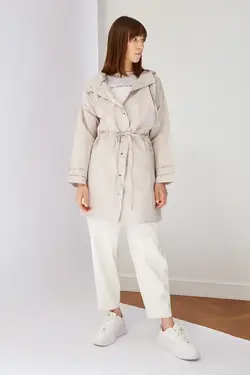 کت کلاهدار پوشیده سنگی برند TRENDYOL MODEST کد 1651212547