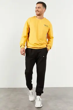 ست لباس راحتی گشاد یقه گرد پاچه لاستیک روزمره سیاه خردلی مردانه برند Tommy Life کد 1651188726