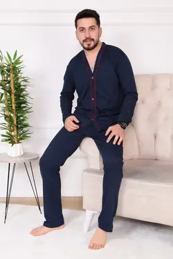 لباس راحتی دکمه‎دار پنبه ای آستین بلند سرمه مردانه برند yogg yogg کد 1651173324