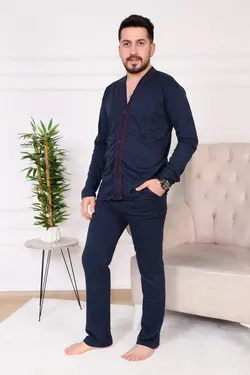 لباس راحتی دکمه‎دار پنبه ای آستین بلند سرمه مردانه برند yogg yogg کد 1651173324