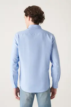 پیراهن متناسب دکمه‎دار یقه آبی روشن مردانه برند Avva کد 1651113546