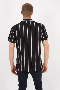 پیراهن یقه آستین کوتاه تابستانی راه‎راه مشکی مردانه برند B Basicolic کد 1651113486